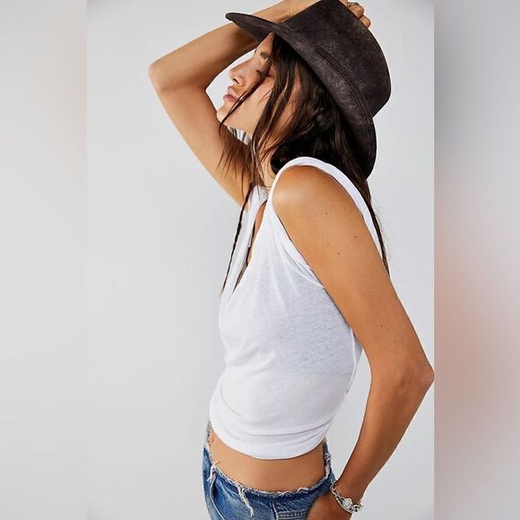 NWT FREE PEOPLE TRAIL SHADED COWBOY HAT X MOSSANT IN TOBACCO - Picture 2 of 4